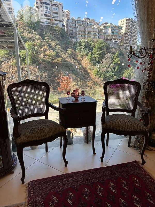 1960s Pair Cane Louis XV Style Arm Chairs Bergere Chairs and mini bahu 12