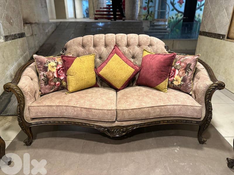 طقم كنبايات حفر ملكي خشب زان قماش وردة اسفنج إكسترا 1