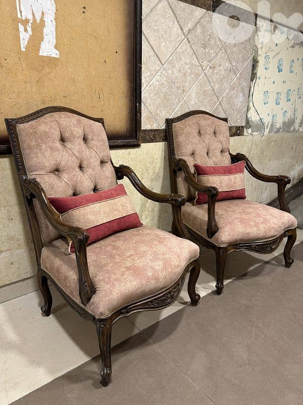 طقم كنبايات حفر ملكي خشب زان قماش وردة اسفنج إكسترا 10