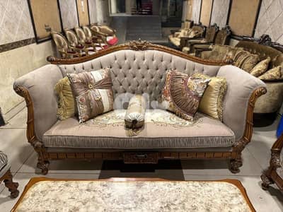 طقم كنبايات حفر ملكي مصري خشب زان اربع قطع وطاولة رخام