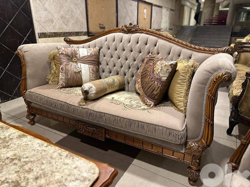 طقم كنبايات حفر ملكي مصري خشب زان اربع قطع وطاولة رخام 2