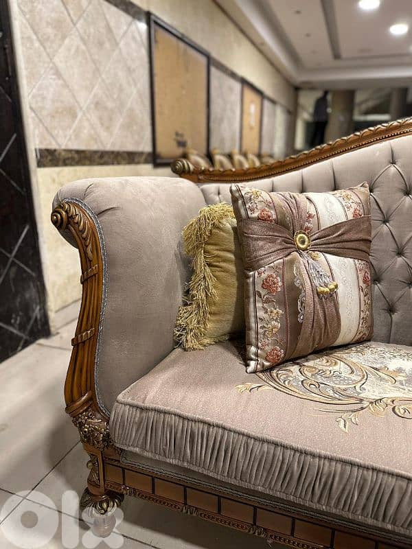 طقم كنبايات حفر ملكي مصري خشب زان اربع قطع وطاولة رخام 4