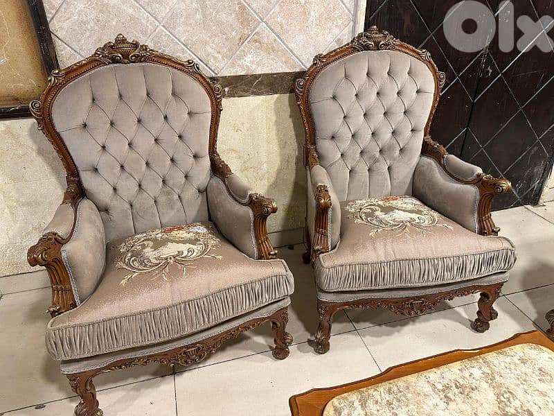 طقم كنبايات حفر ملكي مصري خشب زان اربع قطع وطاولة رخام 5