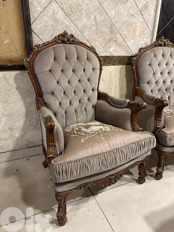 طقم كنبايات حفر ملكي مصري خشب زان اربع قطع وطاولة رخام 6