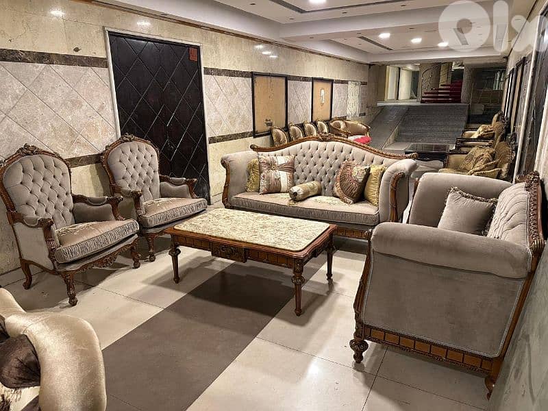 طقم كنبايات حفر ملكي مصري خشب زان اربع قطع وطاولة رخام 7