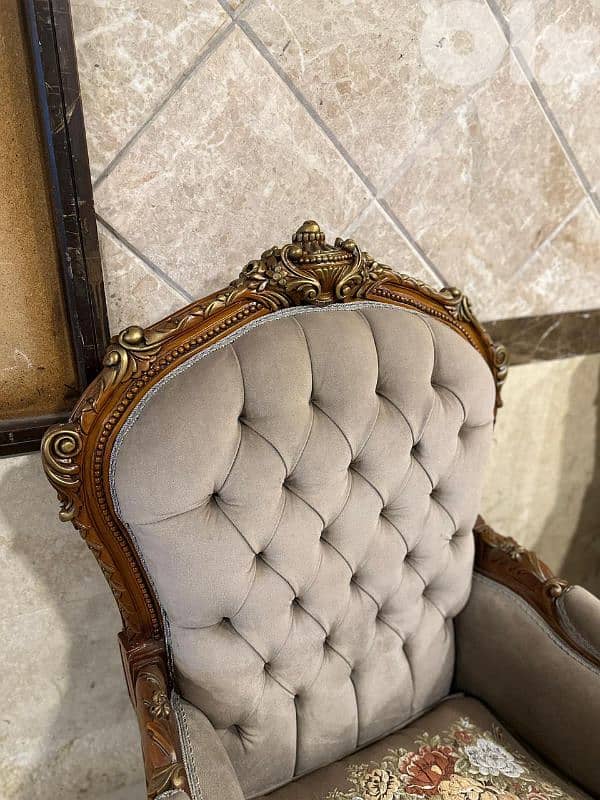 طقم كنبايات حفر ملكي مصري خشب زان اربع قطع وطاولة رخام 10