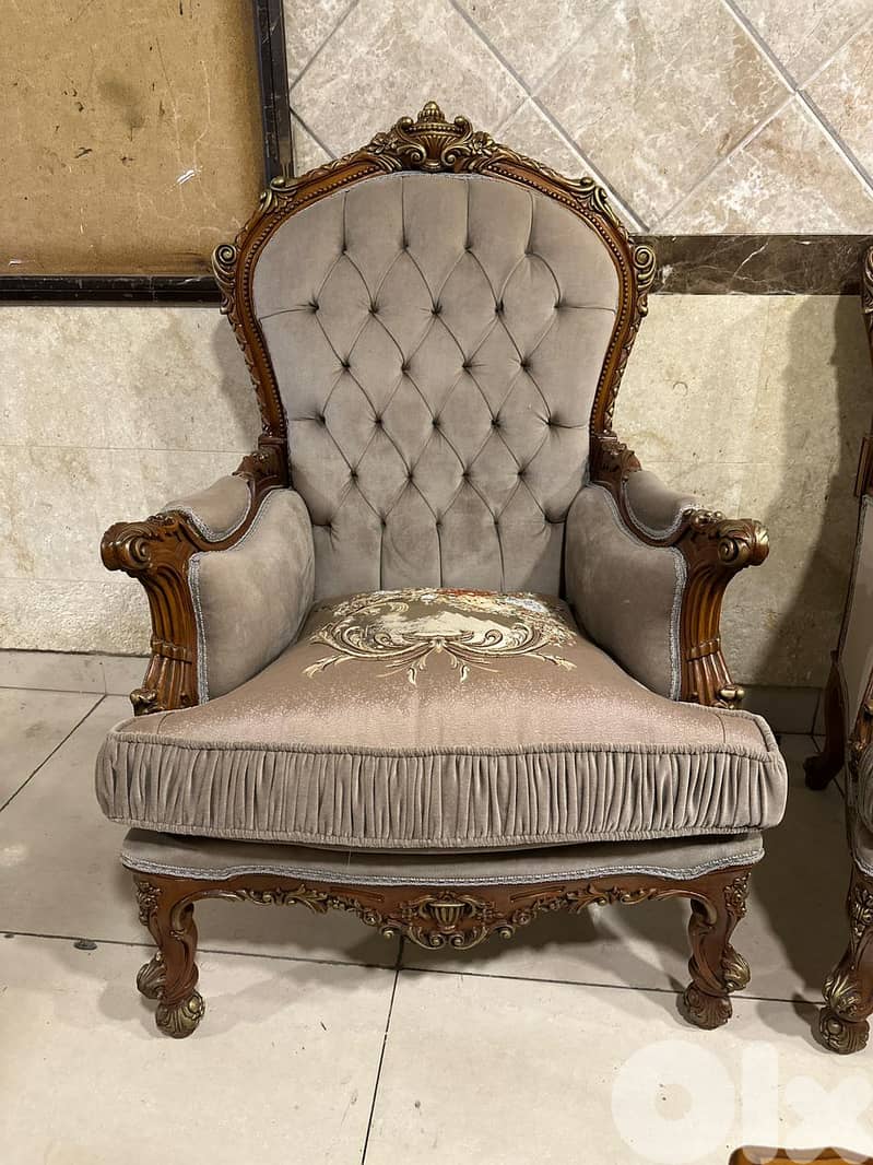 طقم كنبايات حفر ملكي مصري خشب زان اربع قطع وطاولة رخام 11