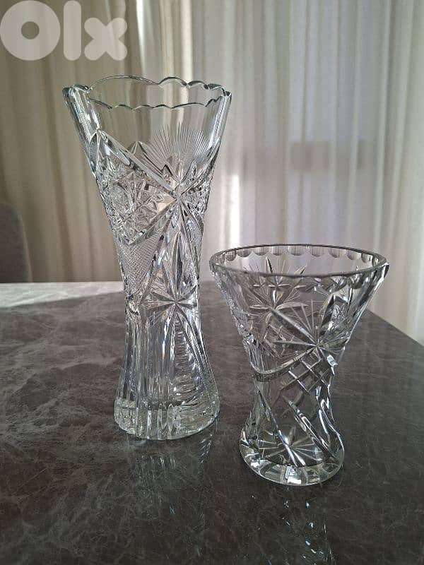 2 crystal cut Vases 1