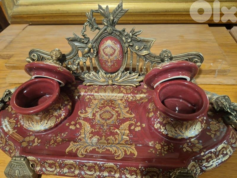 Victory Porcelain Inkwell: Red Inkstand with 3