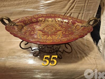 صحن مع قاعدة برونز بورسولان سافر ايطالي مميز جدا انتيك