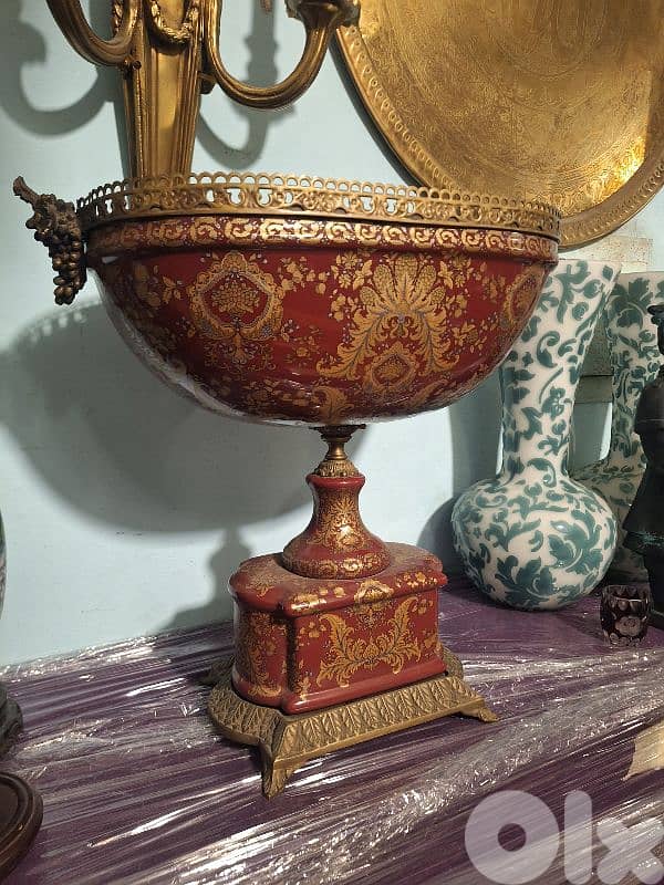 Vintage decorative sévres France bowl trophy porcelain brass mounting 0