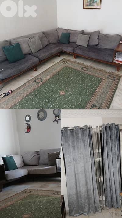 used living room with curtains