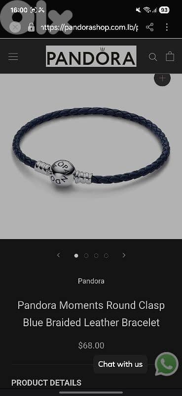Pandora Round Clasp Blue Braided Leather Bracelet