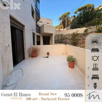 Cornet El Hamra | Brand New 100m² + 30m² Backyard Terrace | Balcony