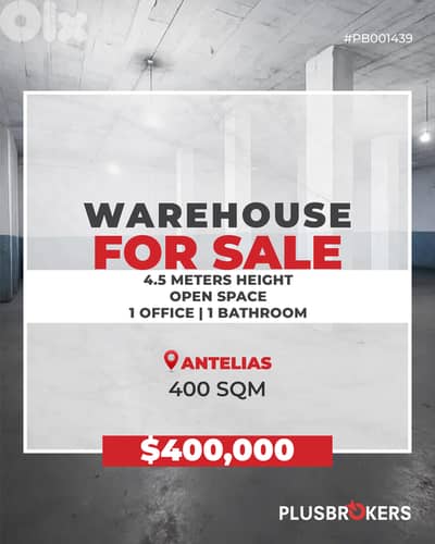 Spacious warehouse for sale in Antelias