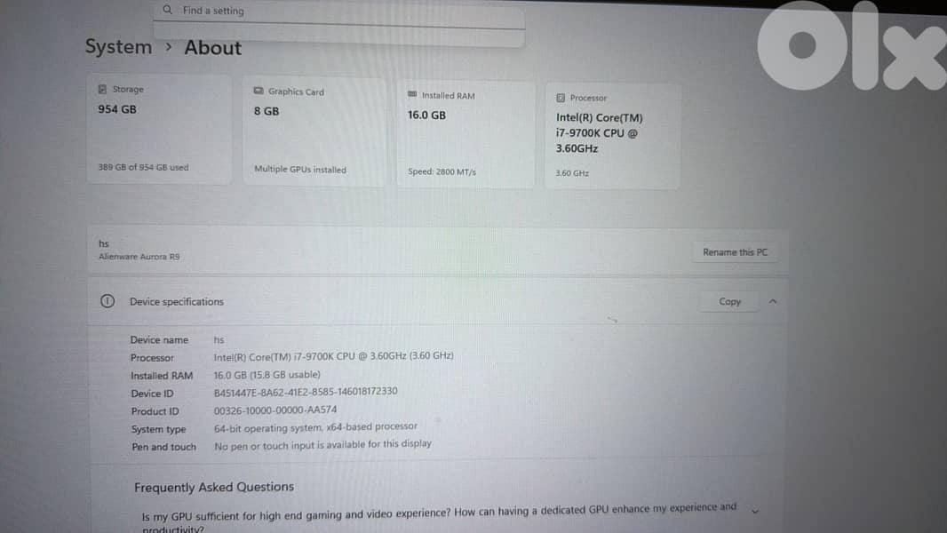 Desktop Alienware i7 3070 3