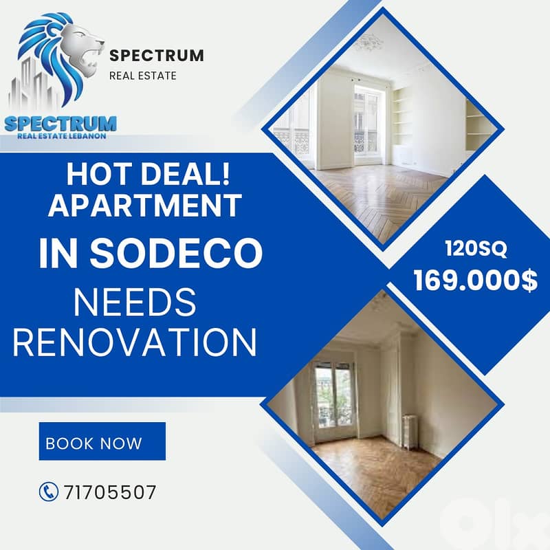 HOT DEAL ! APT FOR SALE IN SODECO (120SQ) HURRY UP , (AC-945) 0