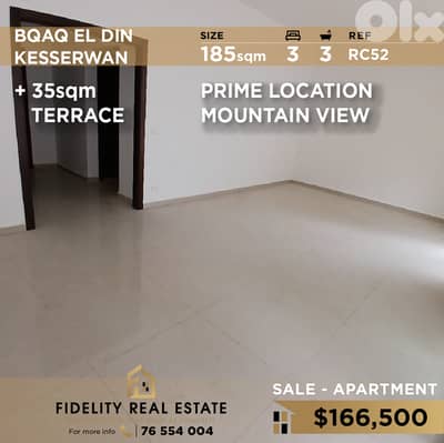 Apartment for sale in Bqaq El Din RC52  شقة للبيع في بقاق الدين