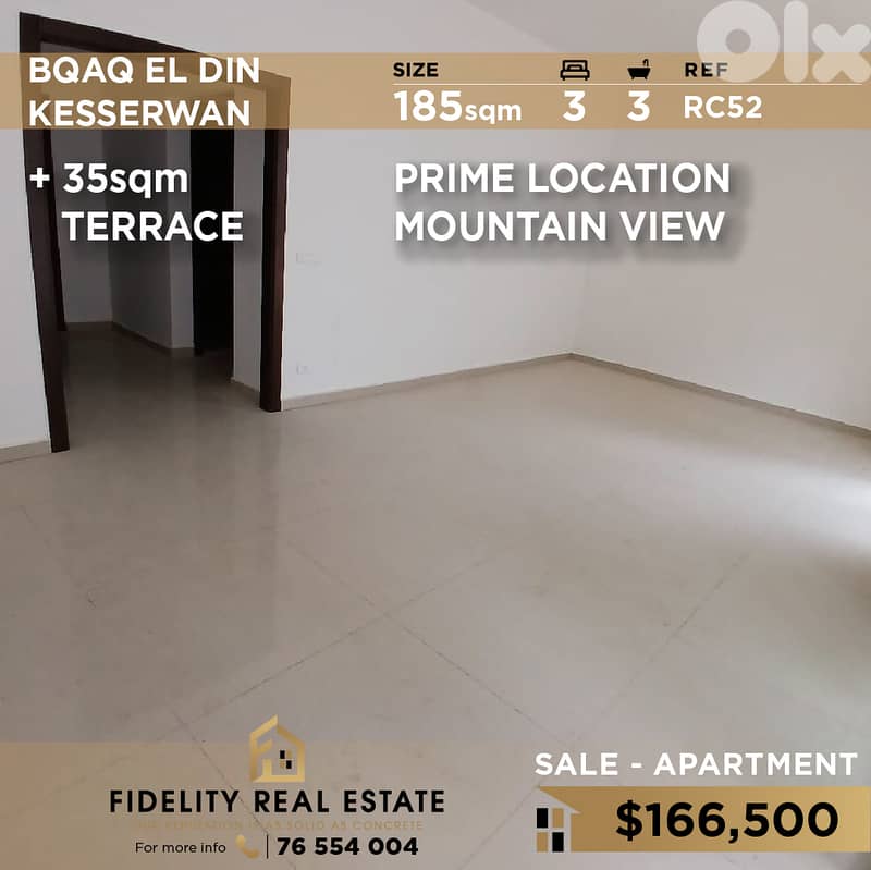 Apartment for sale in Bqaq El Din RC52  شقة للبيع في بقاق الدين 0