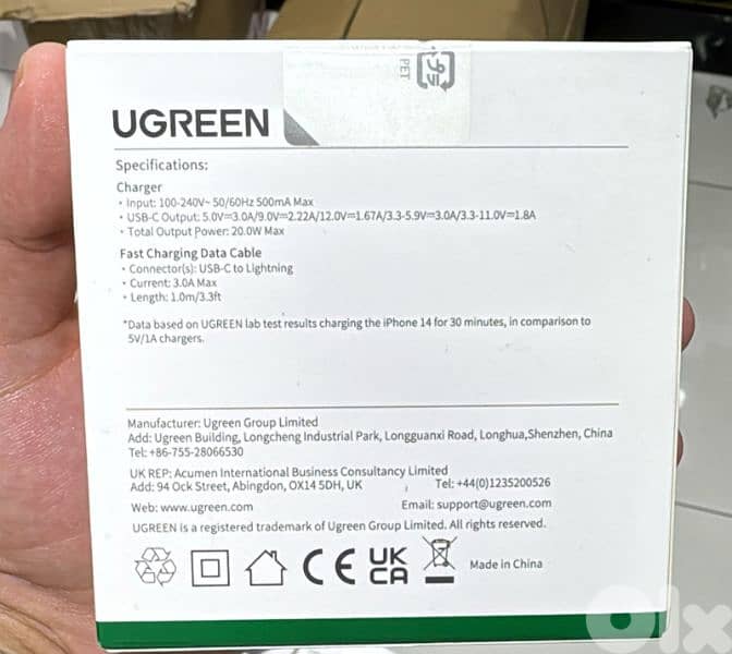 Ugreen 20w usb-c Pd Fast charger 3 pin with 1m lightning cable black 1