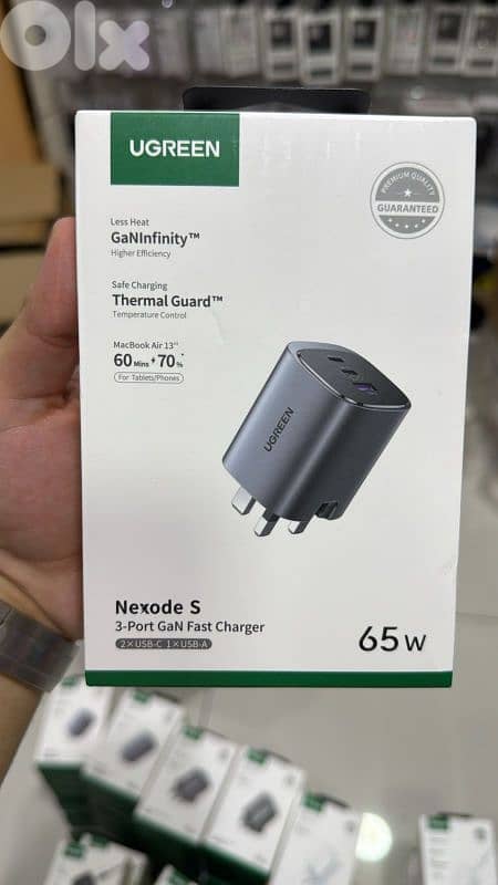 Ugreen Nexode S 65w 3-port Gan Fast Charger 3pin (2xusb-c,1xusb-a) 0