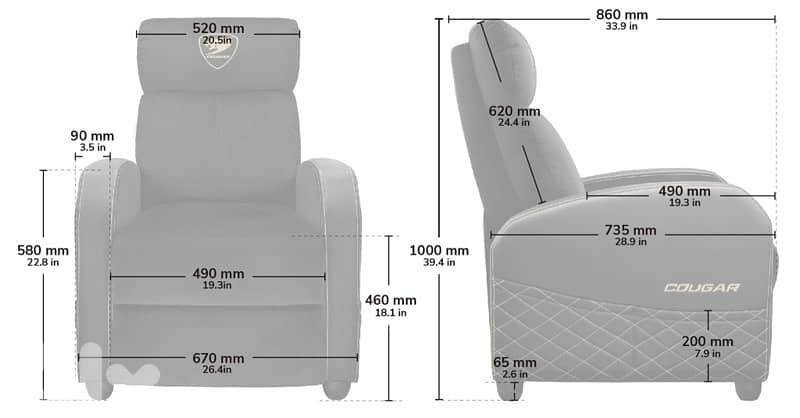 Cougar Ranger Elite Gold Recliner Gaming Sofa 9