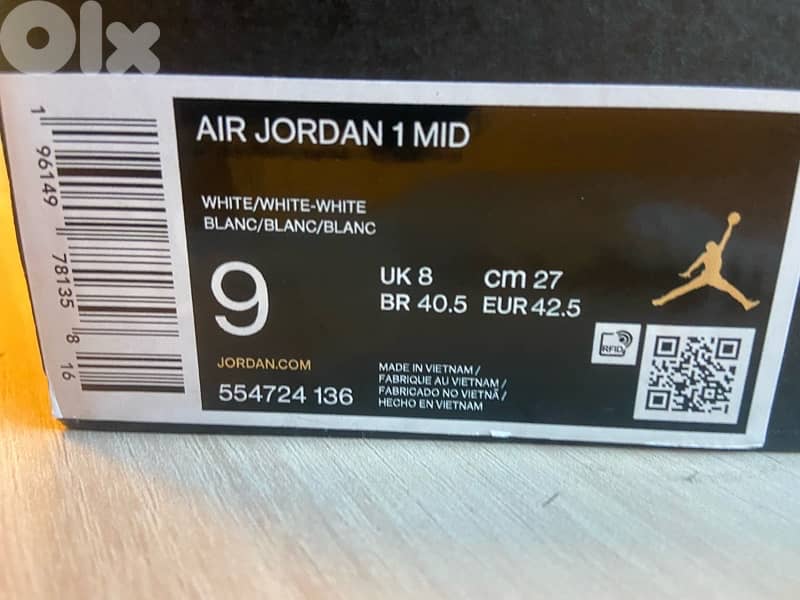 New Original jordan 1 triple white 42.5 3