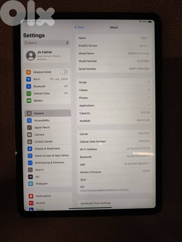 Ipad 11 Pro 1st Gen 512GB Wifi + Cellular  Super Clean 120FPs Gaming 3