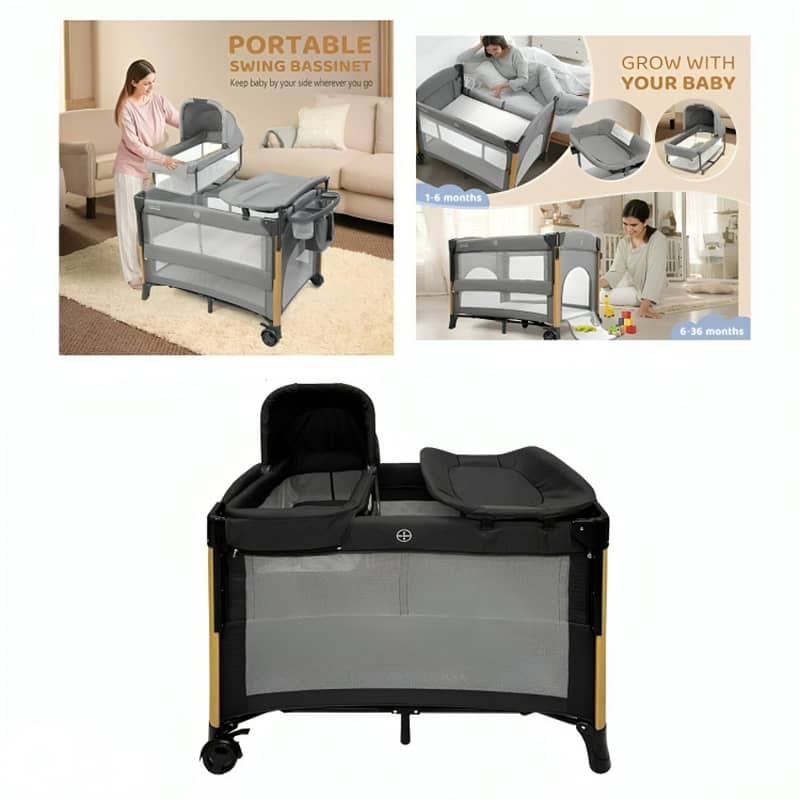 3 In 1 Baby Play Pen & Bed With Canopy - سرير وسياج لعب للأطفال ٣ في ١ 1