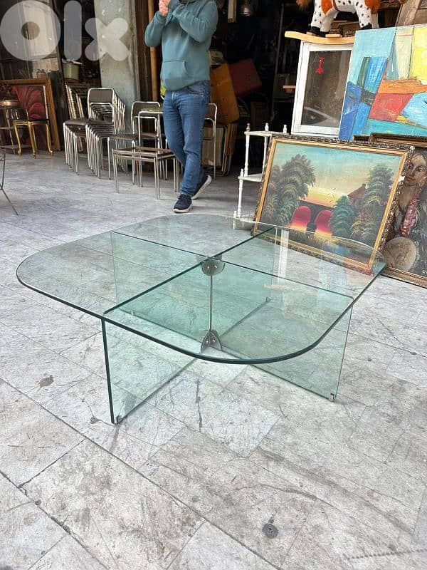 vintage Mid century modern glass table 1970'طاولة نص تصميم رائع 0