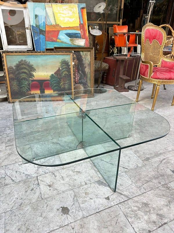vintage Mid century modern glass table 1970'طاولة نص تصميم رائع 1