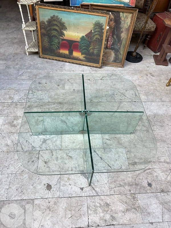 vintage Mid century modern glass table 1970'طاولة نص تصميم رائع 3