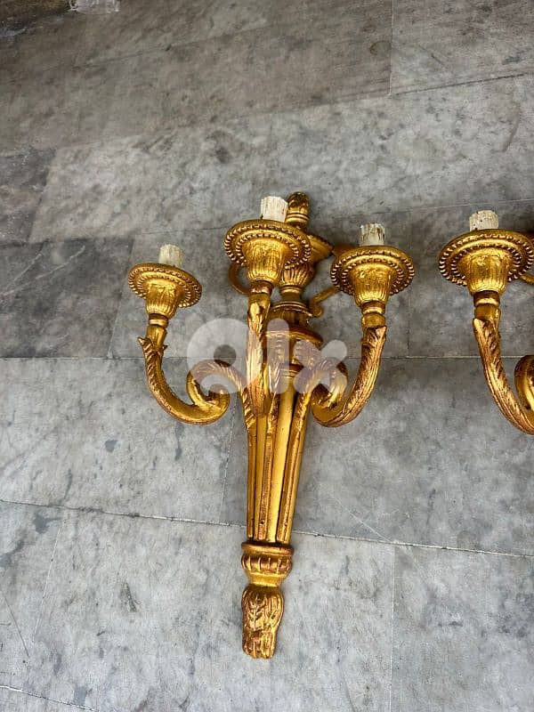 ابليك عدد ٢ فرنسي انتيك برونز ٣ شمعات تلبيس ورق ذهب 3