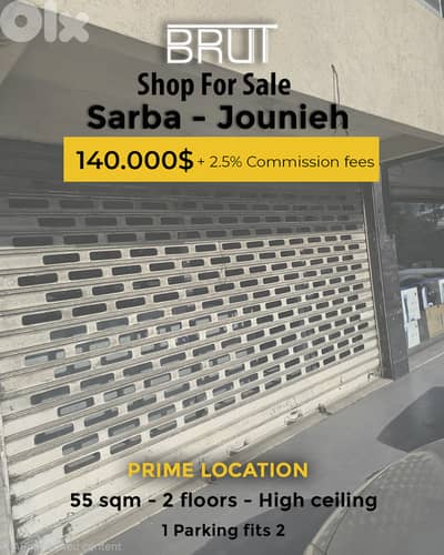 55 sqm Shop For sale in Sarba- Jounieh - Super Prime Location