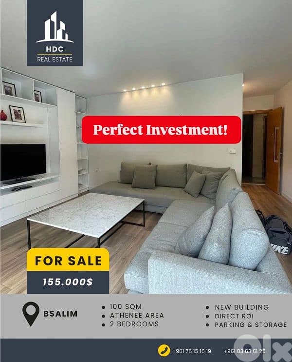 Prime location in Bsalim/Rare to Find 100 sqm unit/ Perfect investment 0