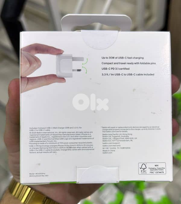 Belkin Boostcharge compact usb-c wall charger 30w 3pin 1