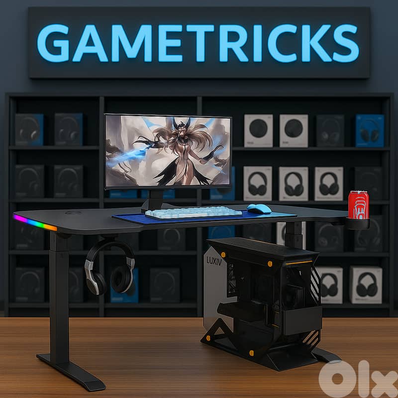 Ergonomic 120cm Manual Height Adjustable RGB Gaming Sit-Stand Desk 0