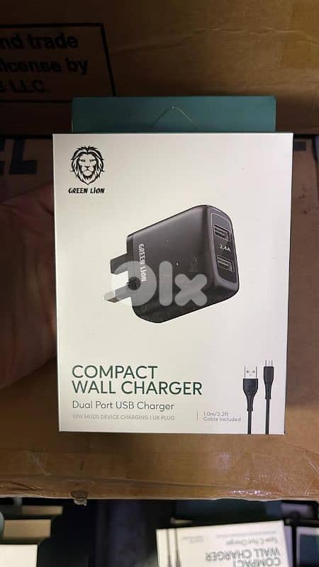 Green lion compact wall charger dual port usb charger 3pin cable micro 0