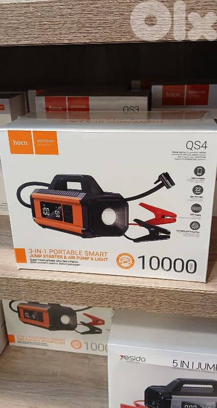 HOCO 3-IN-1 PORTABLE SMART JUMP STARTER&AIR PUMP &LIGHT QS4 0