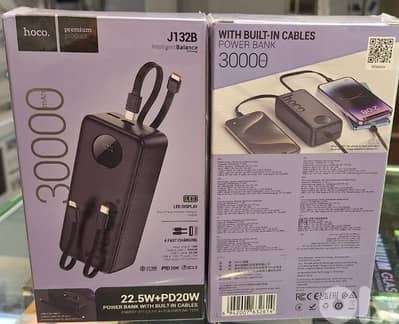HOCO POWER BANK 22.5W+20WPD WITH BUILT-IN CABLES 30000MAH J132B