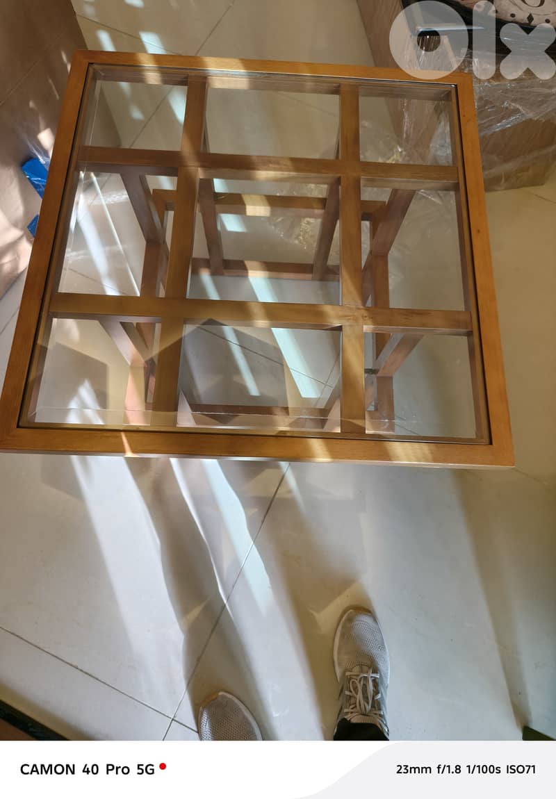 Square wood and glass coffee table 0
