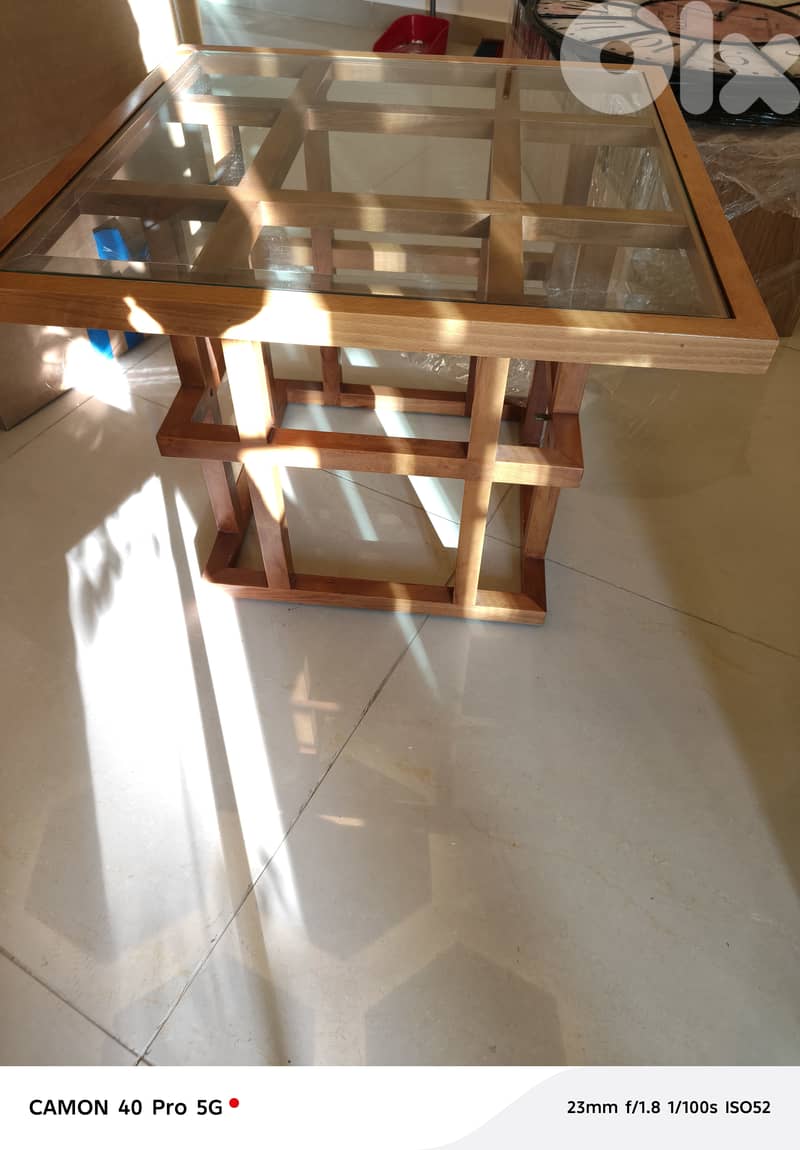 Square wood and glass coffee table 1