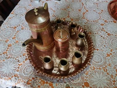 طقم قهوة وشاي نحاس قديم مع صينية – ديكور مميز