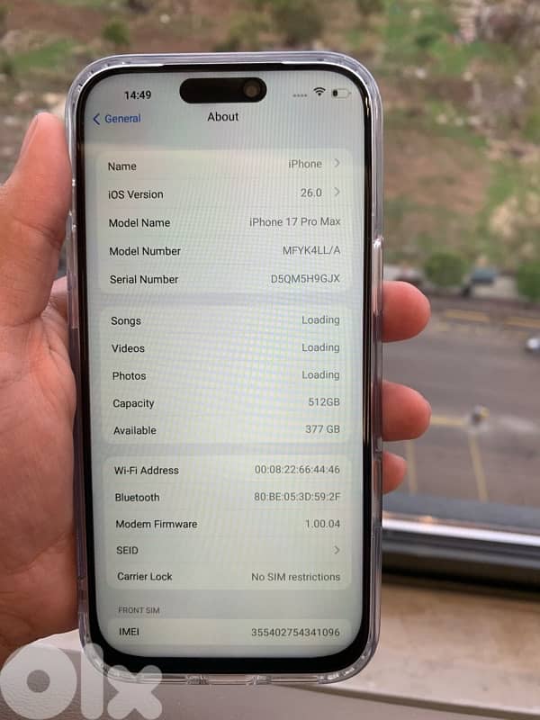 أيفون 17 Pro max جيغا 512 مستعمل كتير نضيف مع علبتو السعر 200$ 5