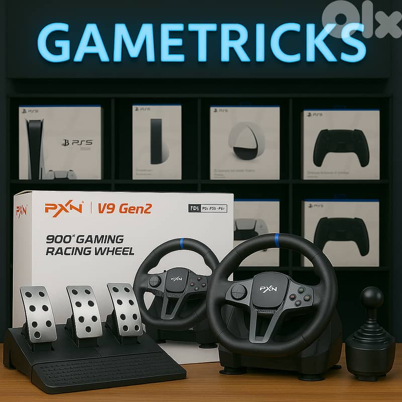 PXN V9 GEN 2 gaming racing wheel with shifter and 3 pedals 0
