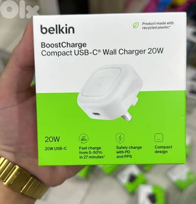 Belkin Boostcharge compact usb-c wall charger 20w 3pin white