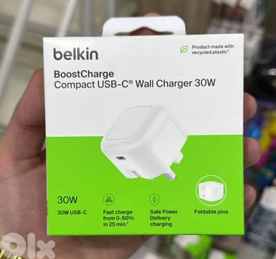 Belkin Boostcharge compact Usb-c wall charger 30w 3pin white