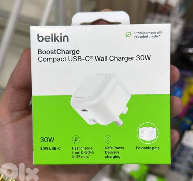 Belkin Boostcharge compact Usb-c wall charger 30w 3pin white 0