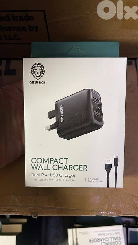 Green lion compact wall charger dual port usb charger 3pin cable micro 0