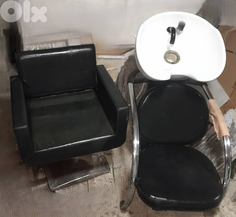 كرسي غسيل مع مقعدين،   لزوم صالون تصفيف شعر نسائي 1